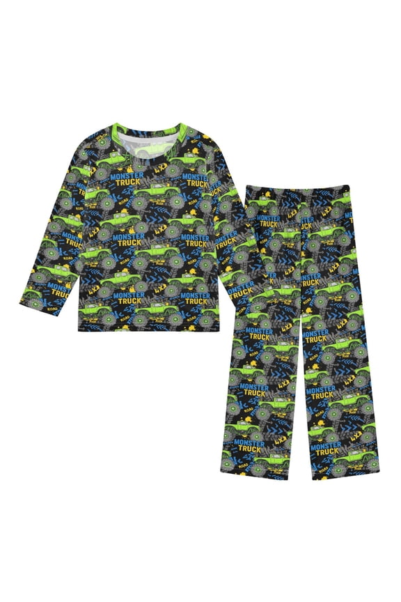 Monster Truck Cozy Soft Long Sleeves Top and Pants 2 Piece Cool Pjs Pajamas Set Sleepwear Size 3-11Y