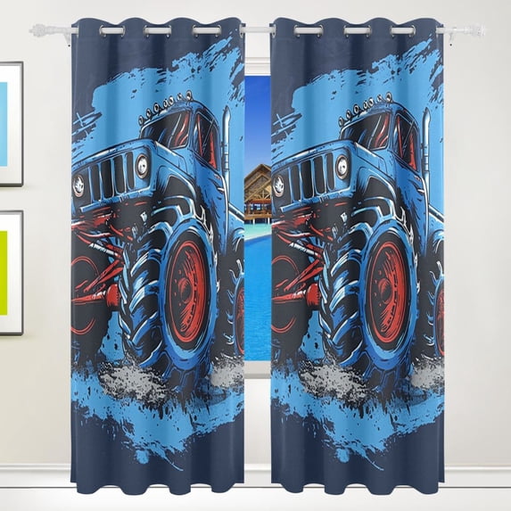 Monster Truck Curtains Black Out 72 Inch Length Curtains for Sliding Glass Doors Bedroom Living Room 2 Pack