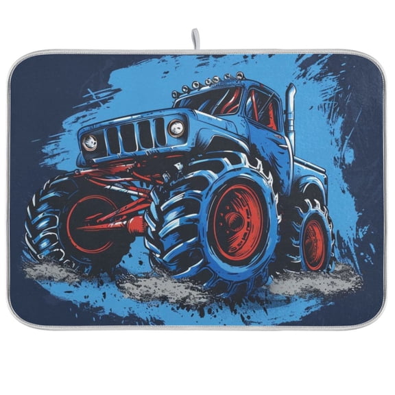 Monster Truck Dish Drying Mat Dish Drainer Rack Mats Water Absorbent Non-Slip Easy Clean Heat Resistant for Kitchen Counter