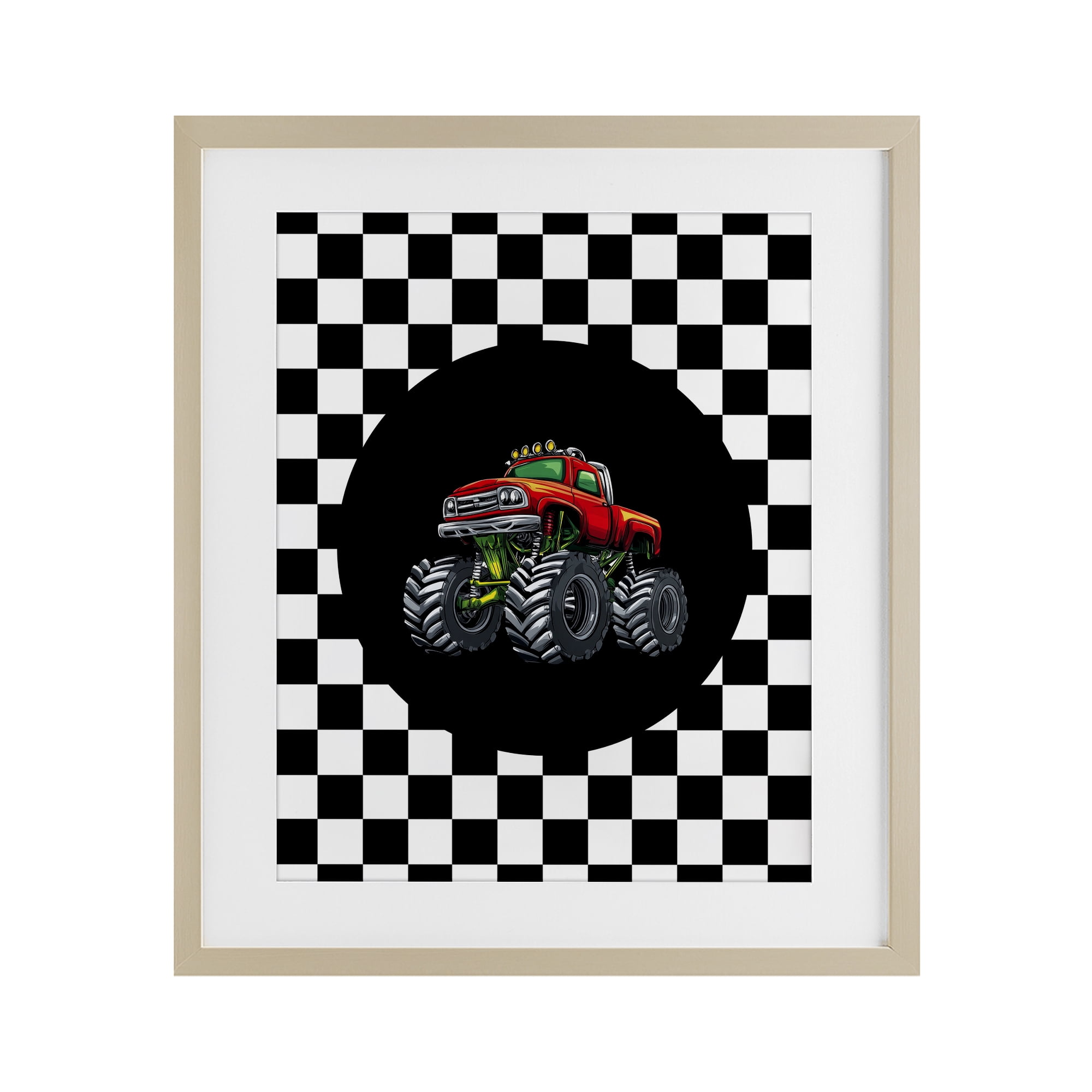 Monster Truck Dude Birch Framed Print Under Glass, design by Kim Allen