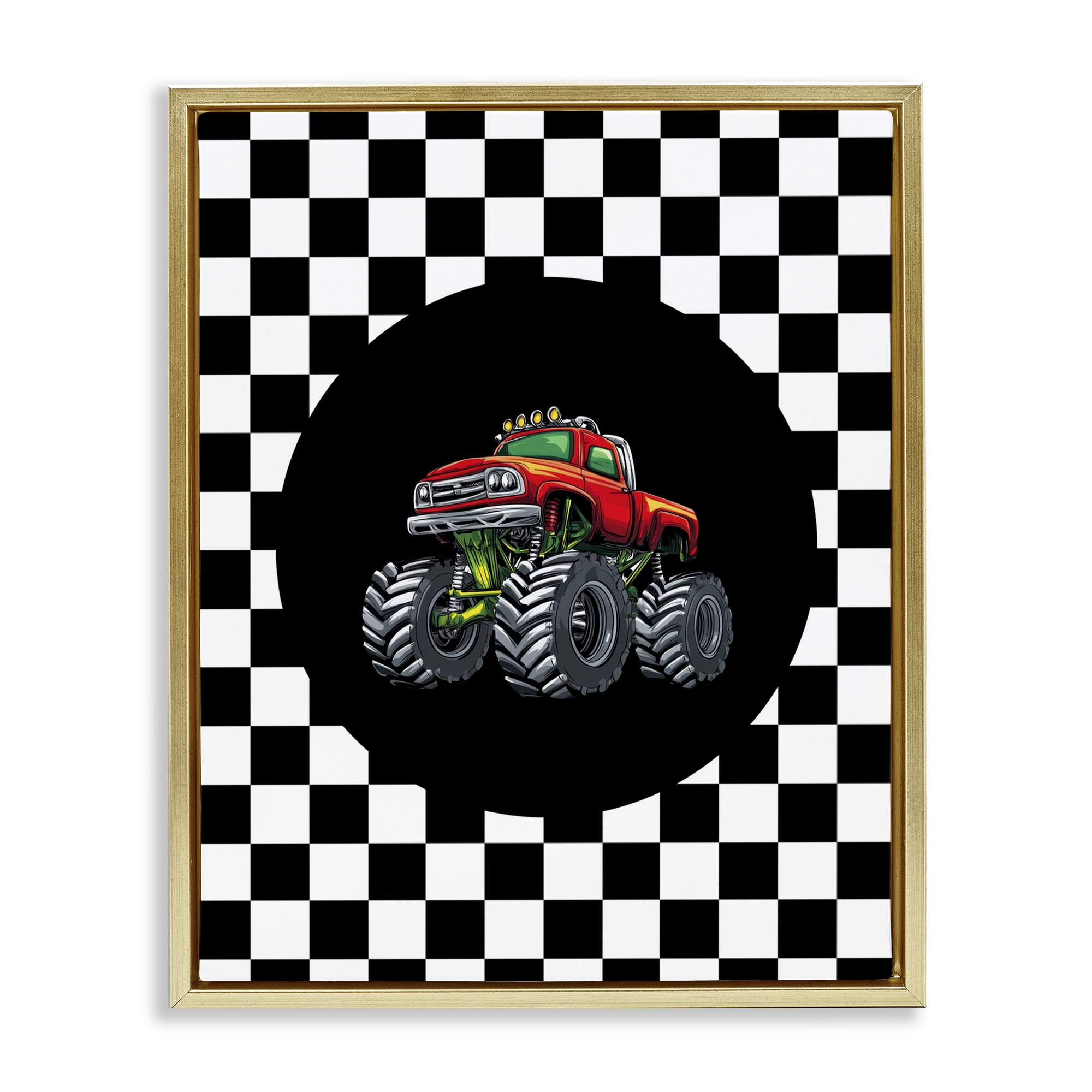 Monster Truck Dude Gold Framed Floater Canvas Wall Art, design by Kim Allen