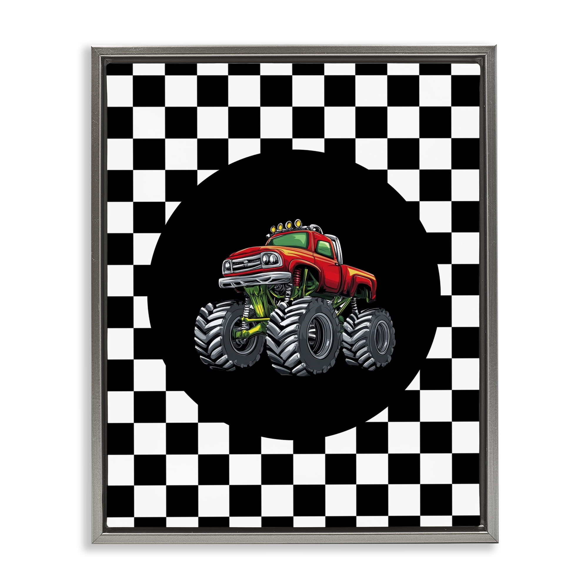 Monster Truck Dude Gray Framed Floater Canvas Wall Art, design by Kim Allen