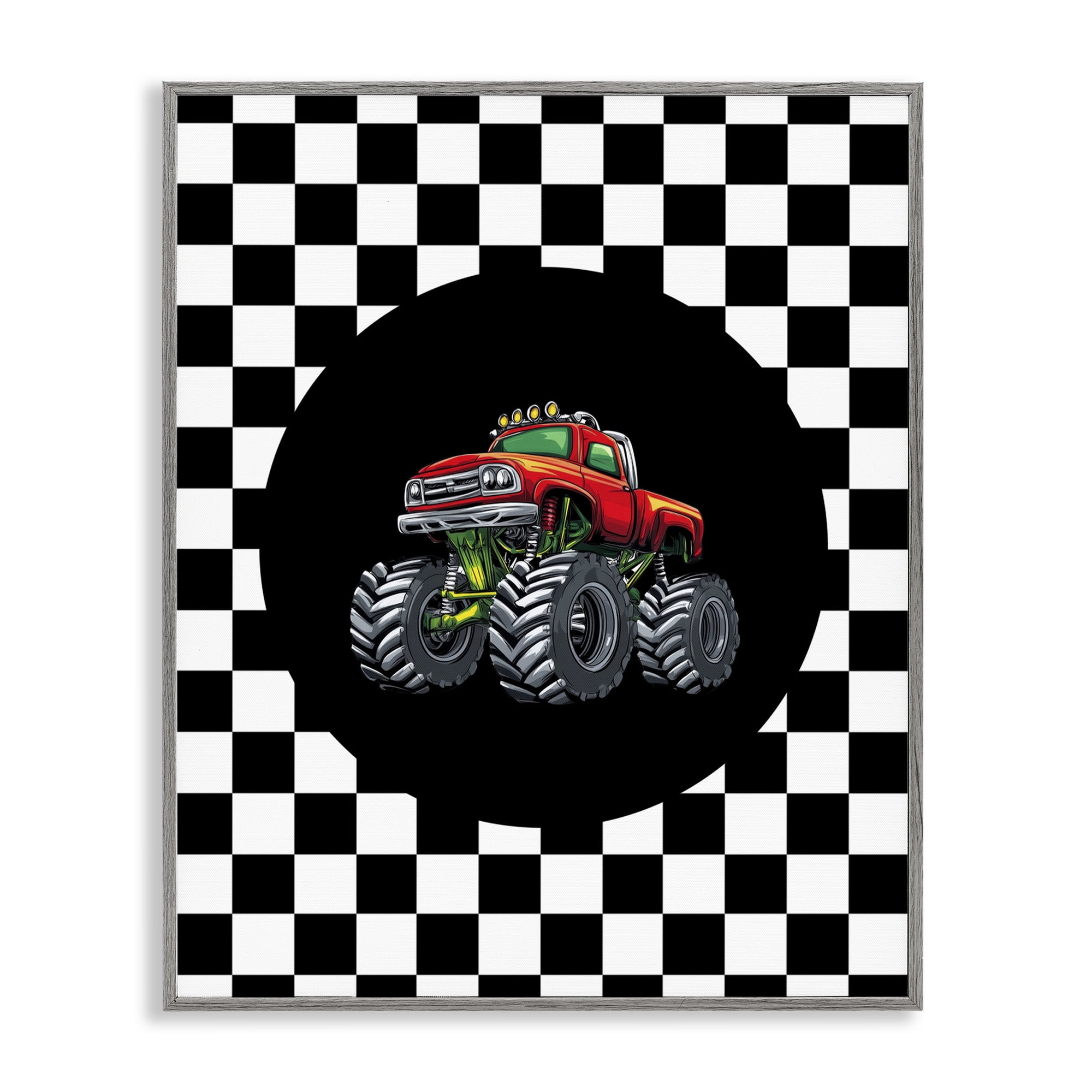 Monster Truck Dude Gray Framed Giclee Art, design by Kim Allen