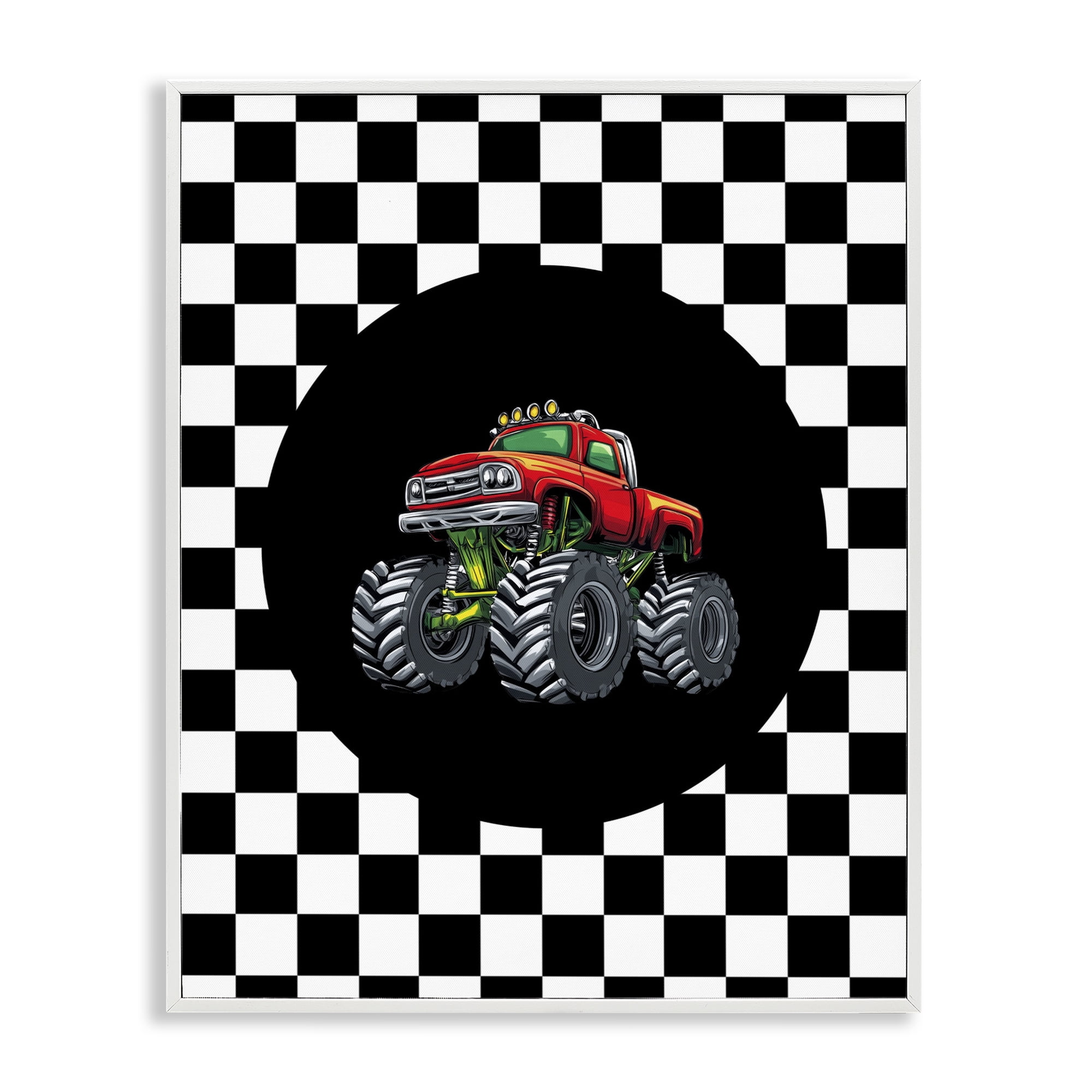Monster Truck Dude White Framed Giclee Art, design by Kim Allen