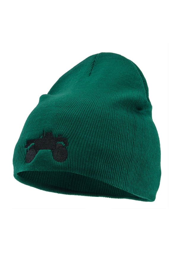 Monster Truck Embroidered 8 Inch Knitted Short Beanie - Dark Green OSFM