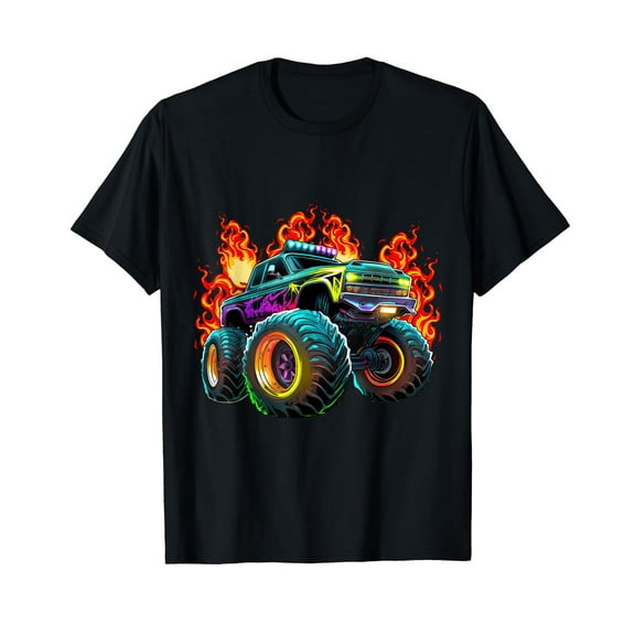 Monster Truck Flame Retro Monster Truck Birthday Boy Party T-Shirt
