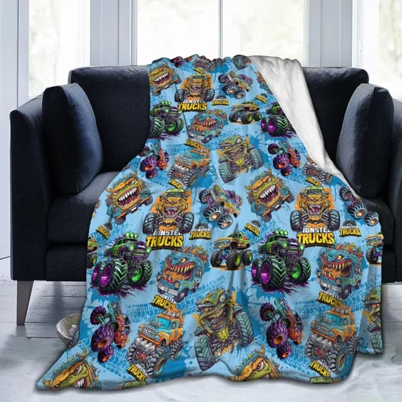 Monster Truck Flannel Blanket, Soft Warm All Season Kids Room Throw ...