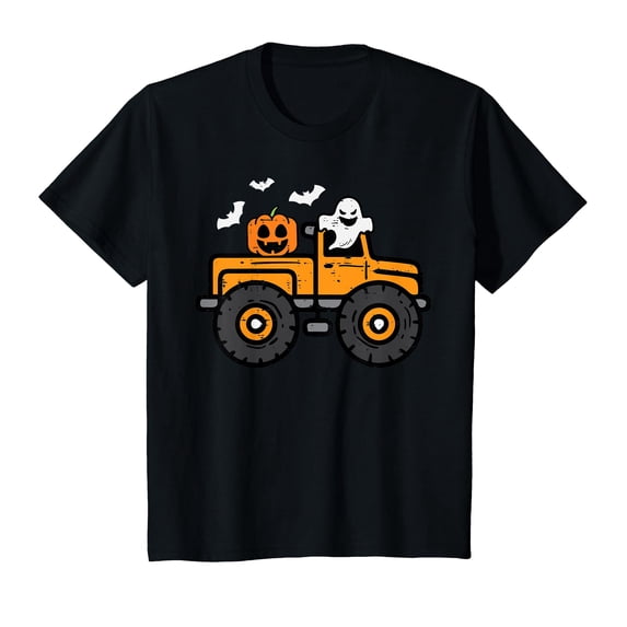 Monster Truck Ghost Pumpkin Halloween Costume Toddler Boys T-Shirt