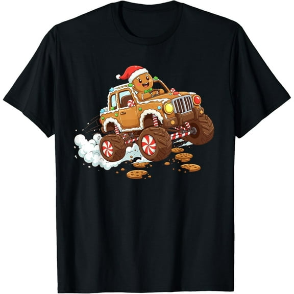 Monster Truck Gingerbread Man Christmas Funny for Boys s Adult T-Shirt
