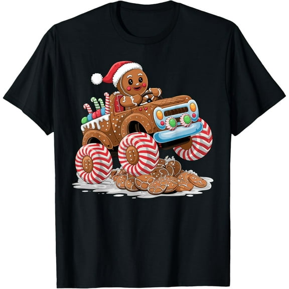 Monster Truck Gingerbread Man Funny Christmas Baking Mens T-Shirt