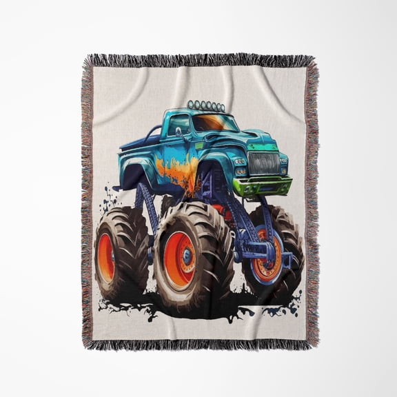 Monster Truck Illustration, Woven Blanket