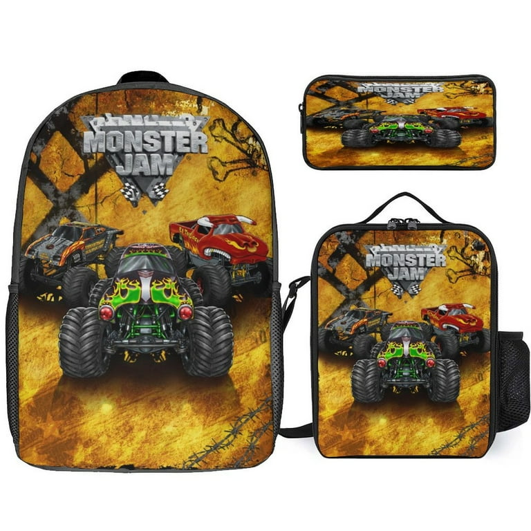Monster Truck Jam Backpack 3 Piece Set with Lunch Box And Pencil Case 3D Printing Lightweight High capacity Bookbag Fashion Bento Backpack Walmart