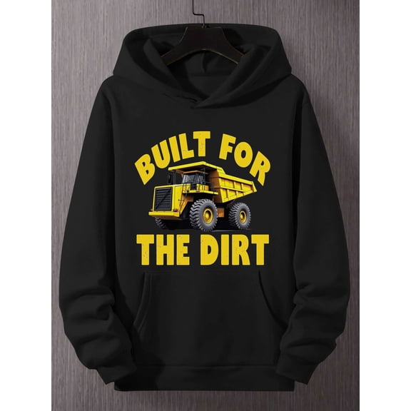 Monster Truck Men's Dirt Truck Racing Hoodie - Heavy-Duty Off-Road Gear, Loose-Fit Hooded Sweatshirt with Mud-Resistant Design & Pockets (Casual Outdoor Apparel)