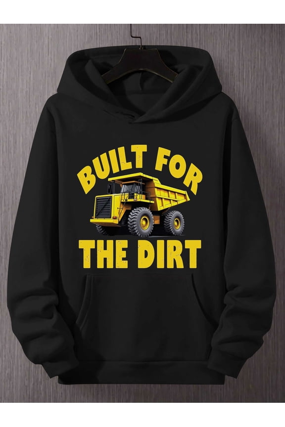 Monster Truck Men's Dirt Truck Racing Hoodie - Heavy-Duty Off-Road Gear, Loose-Fit Hooded Sweatshirt with Mud-Resistant Design & Pockets (Casual Outdoor Apparel)