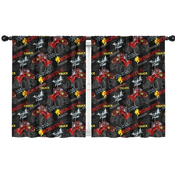 Monster Truck Off Road Pattern Blackout Kids Curtains,Childrens Insulated Curtains Set Of 2,Bedroom Essentials,Toddler Room Decor 42x54in(106x137cm)