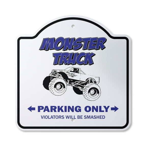 Monster Truck Parking 10” x 10” Sign | Indoor/Outdoor Plastic | SignMission Designer Rally Owner Driver Trucker Novelty Gift Funny Joke Gag Road Garage