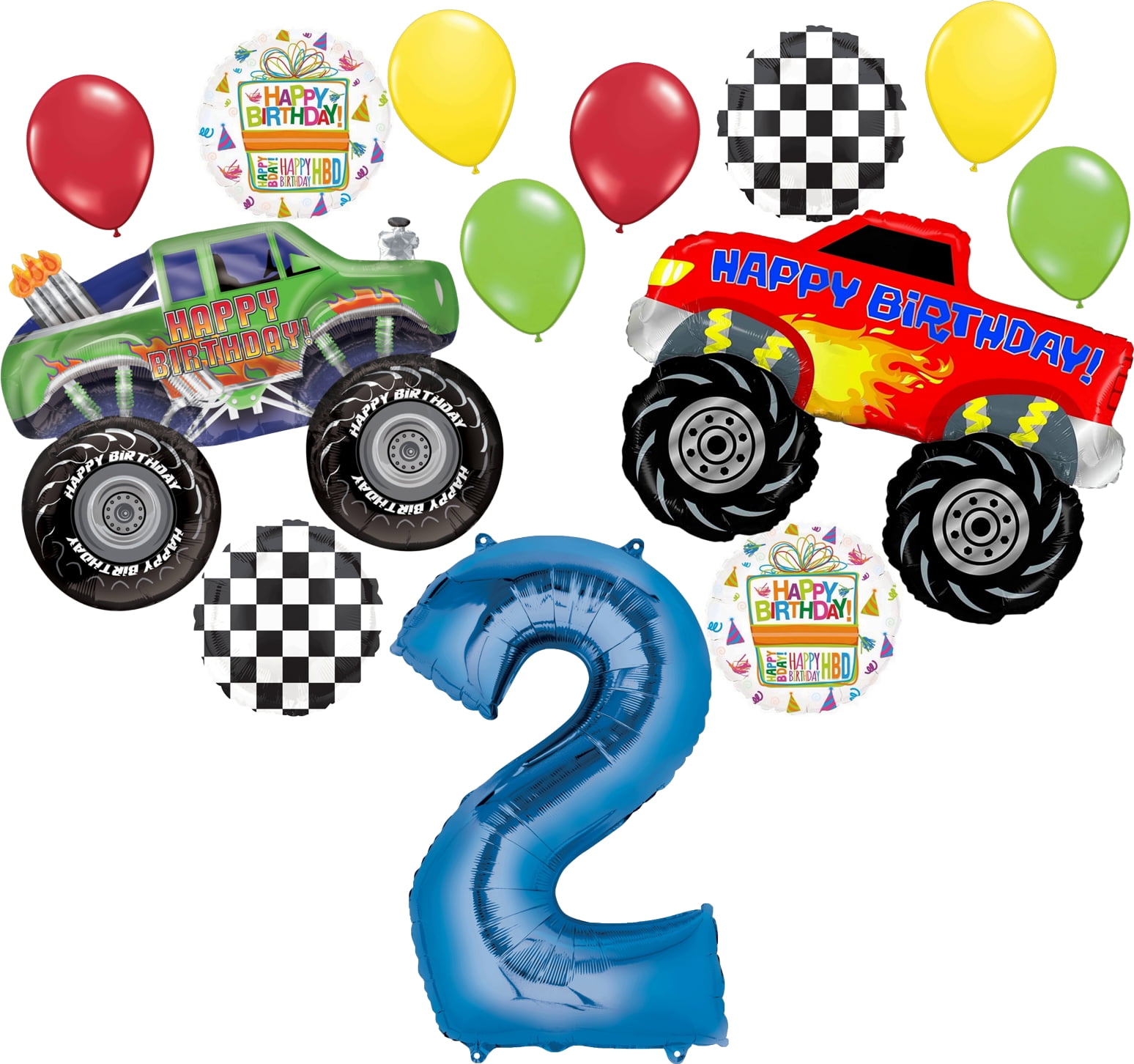 Monster Truck Party Supplies 2nd Birthday Balloon Bouquet Decorations