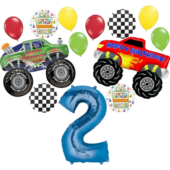 Monster Truck Party Supplies 2nd Birthday Balloon Bouquet Decorations