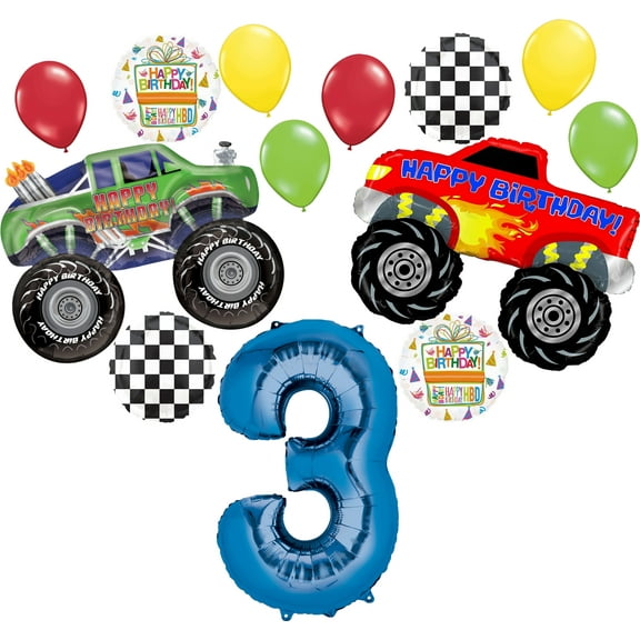 Monster Truck Party Supplies 3rd Birthday Balloon Bouquet Decorations