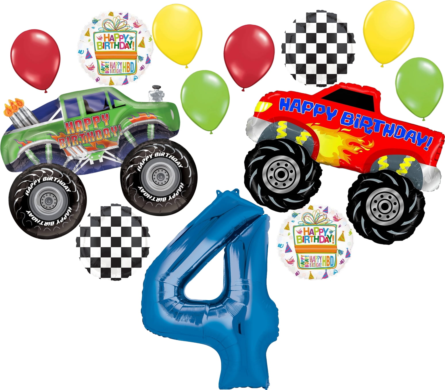 Monster Truck Party Supplies 4th Birthday Balloon Bouquet Decorations