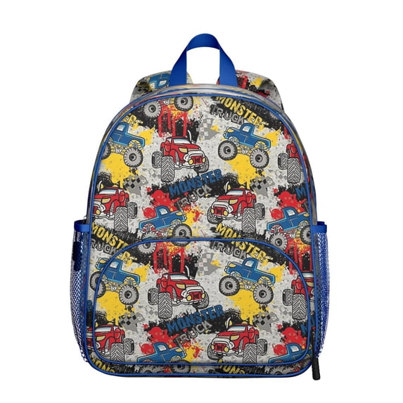 Monster Truck Pattern Backpack Backpack for School,Schoolbag with Adjustable Shoulder Straps & Padded Back,13.8"x11.4"x6"