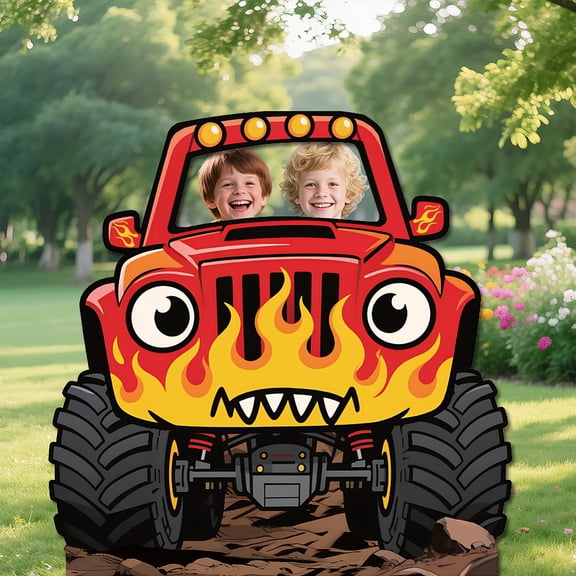 Monster Truck Photo Door Banner 5.9x5.9 Ft Cute Monster Jam Birthday Party Decorations Red Car Violator Background Frame