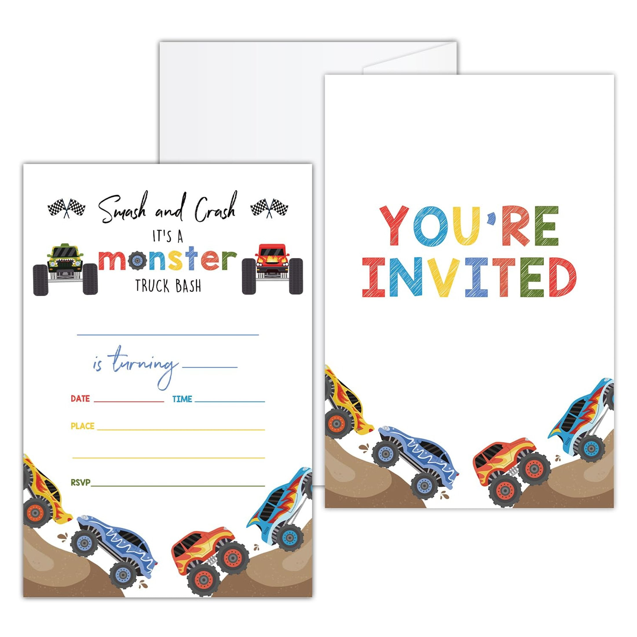 Monster Truck Rally Birthday Invites - 20 Count Racing Car Invitations ...