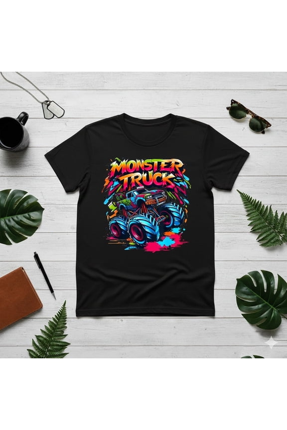 Monster Truck Retro Colorful Graffiti Toddlers Youth Adults T-Shirt Size S-4XL