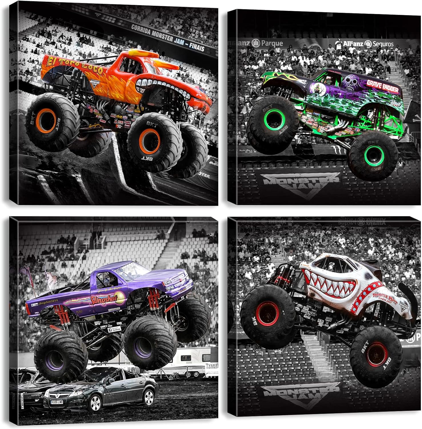 Monster Truck Room Decor for Boys Bedroom Monster Truck Wall Art Black and White Sports Racing