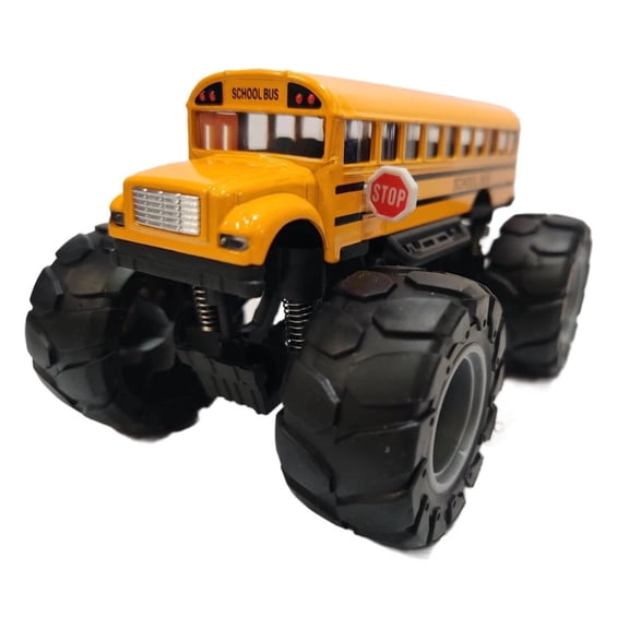 Monster Truck School Bus Toy Vehicle, 5 Inch Yellow School Bus with Oversized Tires, Suspension Monster Truck for Kids