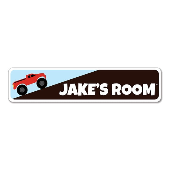 Monster Truck Sign, Kid's Room Sign, Truck Sign, Truck Lover Sign, Custom Kid Bedroom Aluminum Decor - 4x18 inches