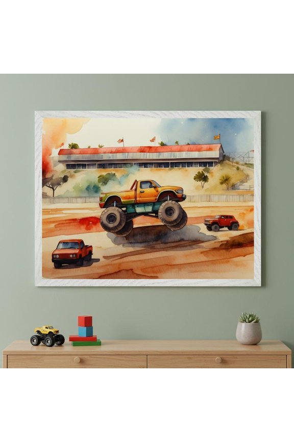 Monster Truck Splash Style Wall Art Off Road Racing Nursery Decor Boys Unframed Paper Print
