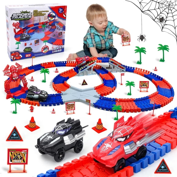 Monster Truck Toys for 3 4 5 6 7 8 9 Year Old Boys Girls: Race Track Set with 2 Spider Cars Electric Vehicle Kids Toys Gift for Boys Girls Age 3-9 Years Birthday Presents?212PCS?