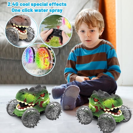 Monster Truck Toys -Hand Gesture Sensing Amphibious RC Car, 7-Color LED Lights Dinosaur Toys, Remote Control Monster Truck with 360° Spins, Remote Control Car,Christmas Gifts for Grandkids(Green)