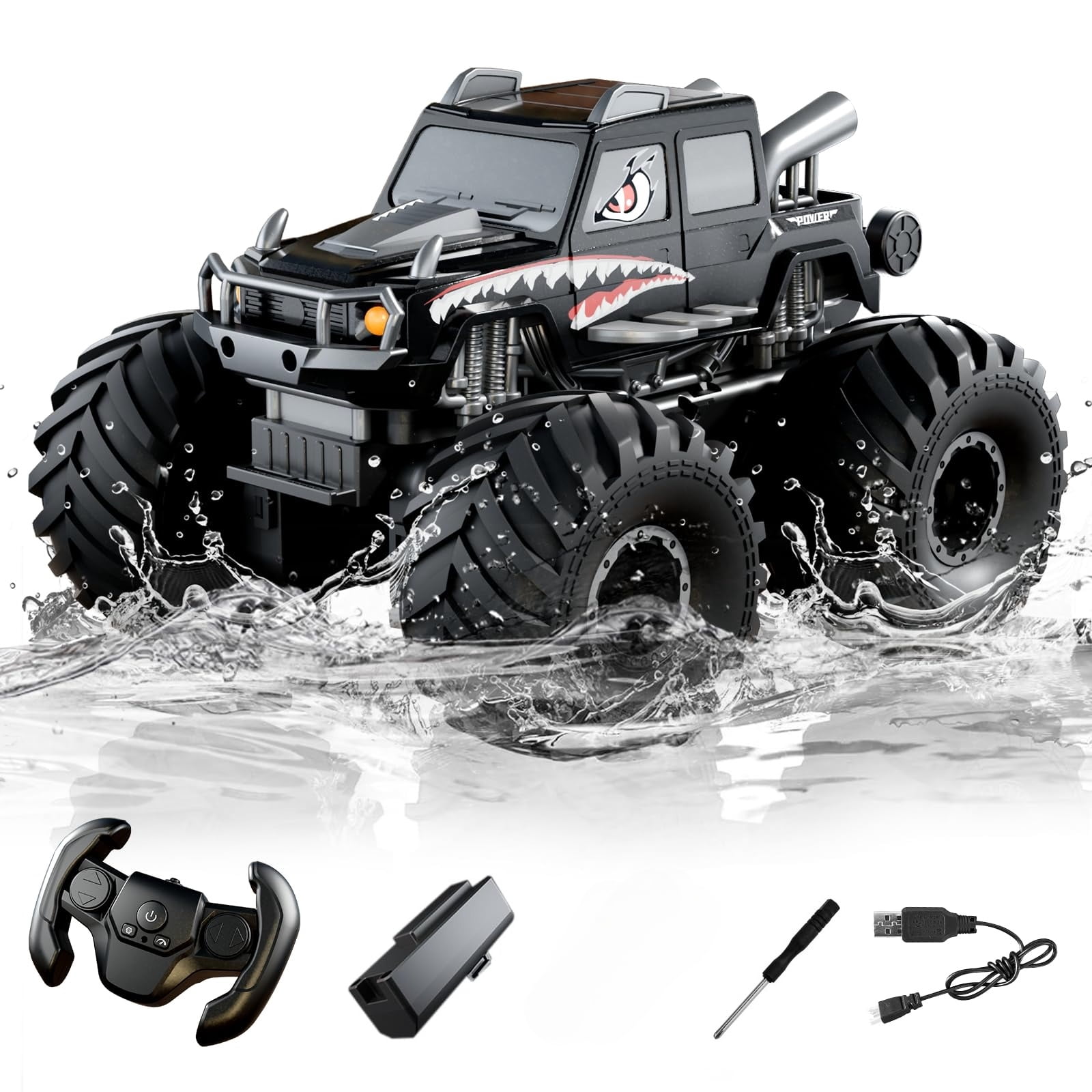 Monster Truck Toys, Waterproof 360°Rotate 4x4 RC Truck, Amphibious Remote Control Monster Trucks, 2.4GHz All Terrain Off-Road Pickup Toy RC Car