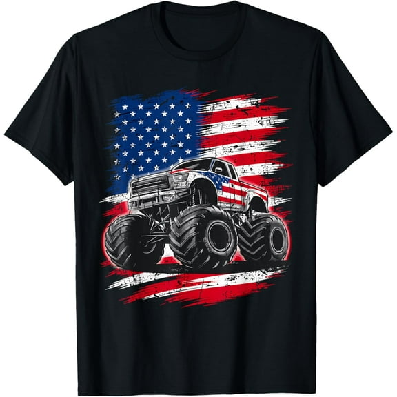 Monster Truck USA Flag American T-Shirt