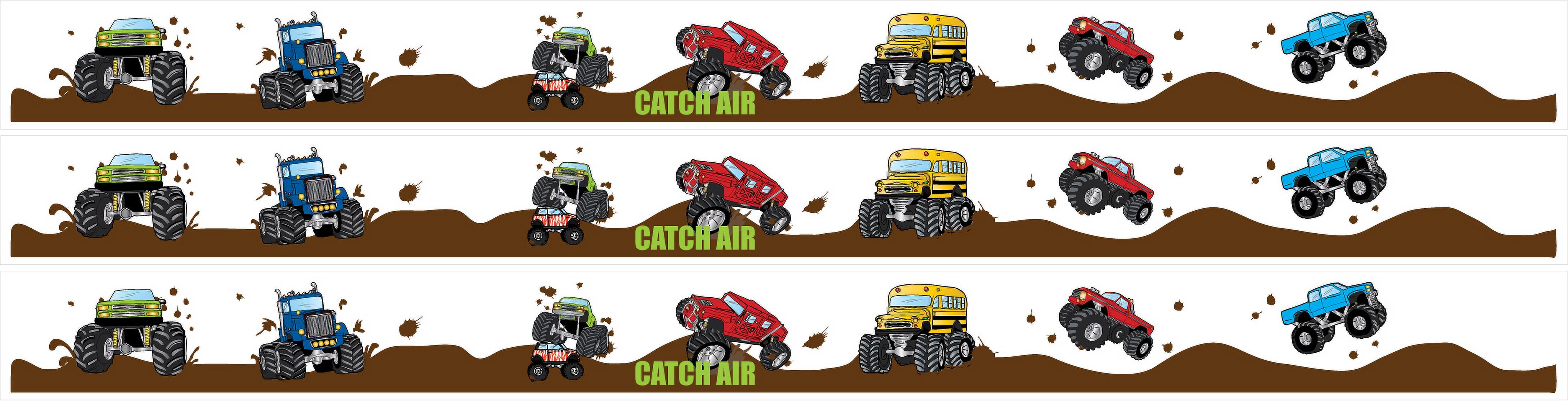 Monster Truck Wall Border Wall Decal 3 border strips measuring 4.5-inch-wide x 52 inches for a total of 13 Feet. Presto Chango Decor Kids Nursery Wall Decor for Boys