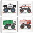 thumbnail image 1 of Monster Truck Wall Decor Car Posters for Boys Room Wall Art Cartoon Firetruck Garbage Police Ambulance Vehicle Canvas Pictures Artwork Toddler Room Decor Kids Bedroom Nursery Home Decor 12×12", 1 of 6