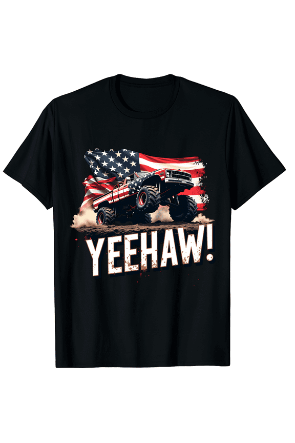 Monster Truck Yeehaw American Flag Unisex T-Shirt