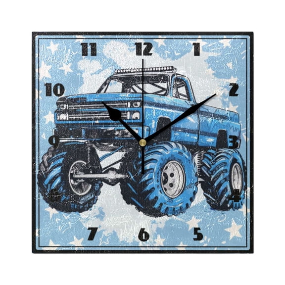Monster Truck and Star Wall Clock 7.78" Non-Ticking Silent Battery Operated for Home Bedroom Office Kitchen Living Room