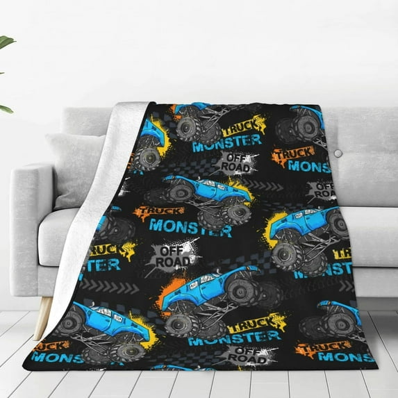 Monster Truck car Throw Blanket Flannel Fleece Autumn Lightweight Soft Fuzzy Cozy Blanket for Couch Bed Fall Decor Travel Blankets Holiday Kids Adult 50"x40"