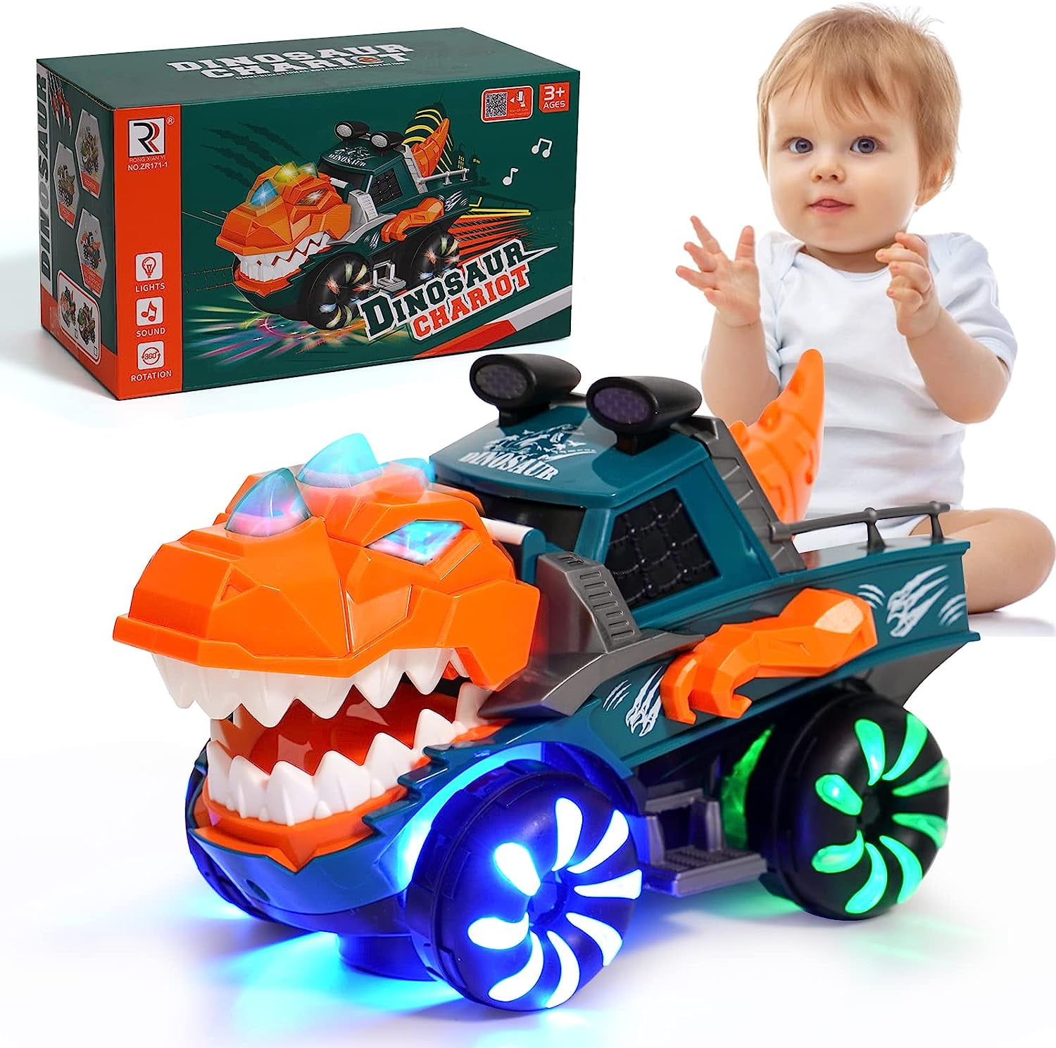 Monster Truck with Flashing Lights Music Roaring Sound, Dinosaur Car Toys for 3 4 5 6 Year Old Boys