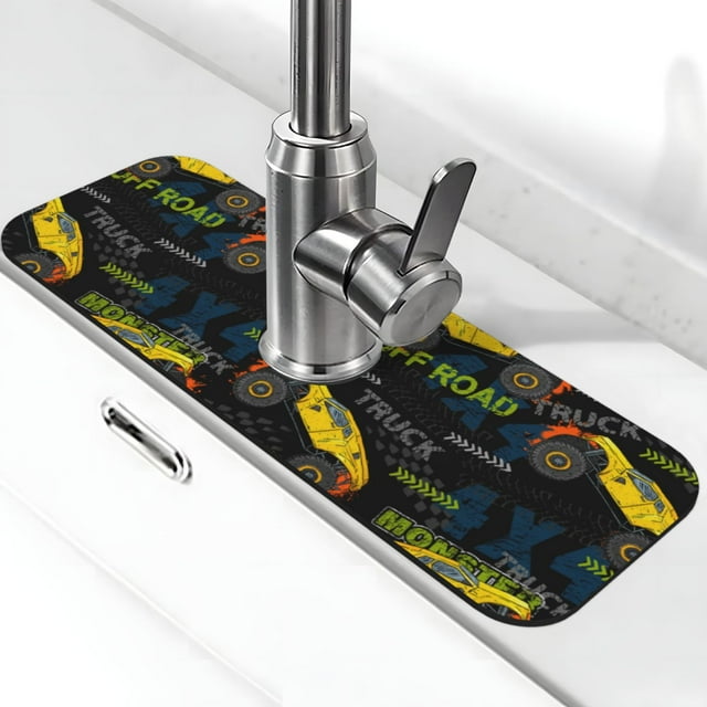 Monster Truck1 Faucet Mat for Kitchen Sink, Kitchen Sink Faucet Mat
