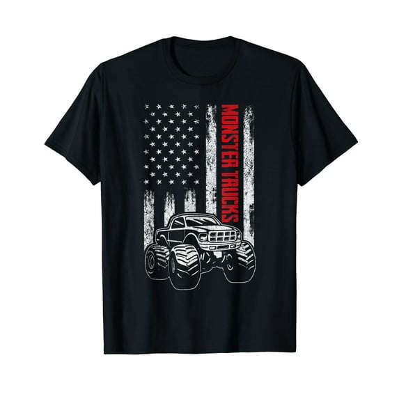 Monster Trucks American USA Flag Patriotic 4th of July T-Shirt