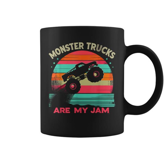 Monster Trucks Are My Jam Retro Sunset Boys Men Coffee Mugs