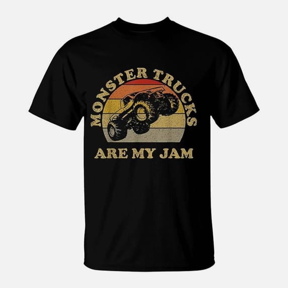 Monster Trucks Are My Jam Retro Sunset Design TShirt