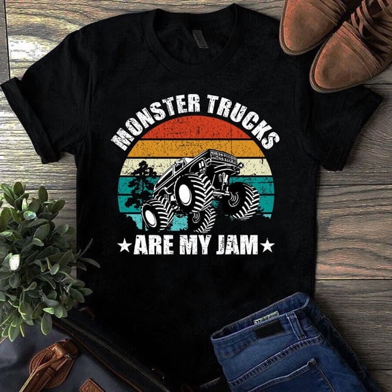 Monster Trucks Are My Jam The Funny Trucker Vintage Themed Unisex T-Shirt, up to 5XL