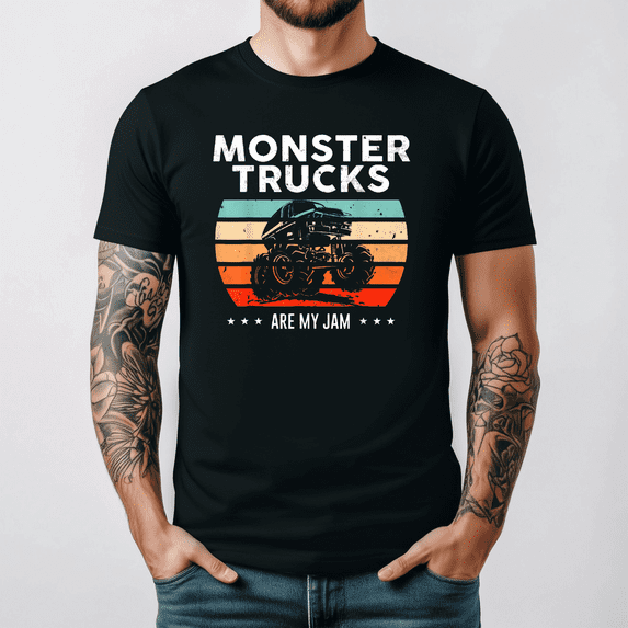 Monster Trucks Are My Jam Vintage Retro Cool Kids Graphic Tee V16401,for men and women up to 5XL