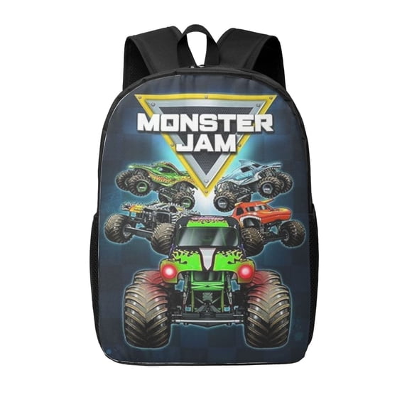 Monster Trucks Backpack Student Schoolbag Large Capacity Adjustable Shoulder Backpack for School Work Travel Unisex Gift for Student Adult Friends 17inch