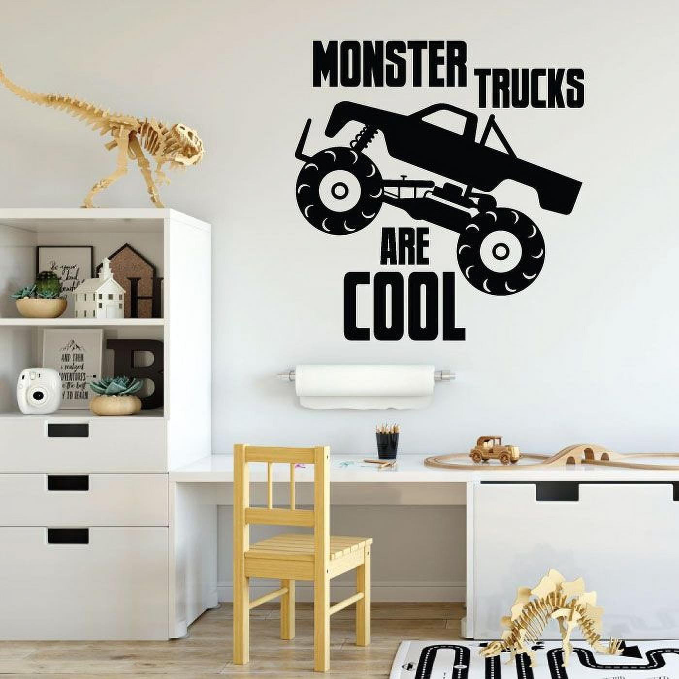 Monster Trucks Are Cool Quotes Monster Truck Toy Car Wall Sticker Art Decal for Girls Boys Room Bedroom Nursery Kindergarten House Fun Home Decor Stickers Wall Art Vinyl Decoration Size (30x27 inch)